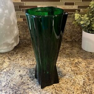 Vintage Anchor Hocking Forest Green Rocket Vase MCM Art Glass Atomic Vase